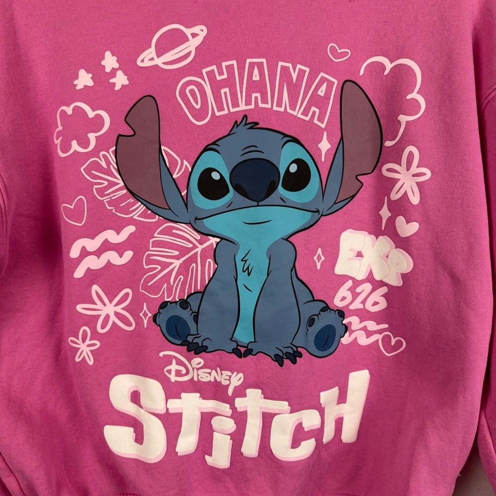 Disney‎ Stitch Ohana Pink Graphic Pullover Sweatshirt Medium Youth Kids - Picture 3 of 9